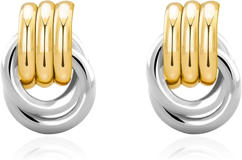 NIXMAX Chunky Small Knot Earrings Gold Silver Geometric Earrings for Women Dainty Gold and Silver... | Amazon (US)