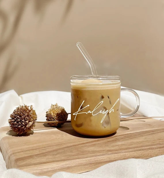 Personalized Glass Tumbler W/glass Straw L Personalized Gift - Etsy | Etsy (US)