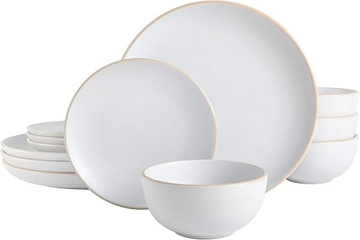 Gibson Home Rockaway Round Stoneware Dinnerware Set, Service for 4 (12pcs), White | Amazon (CA)