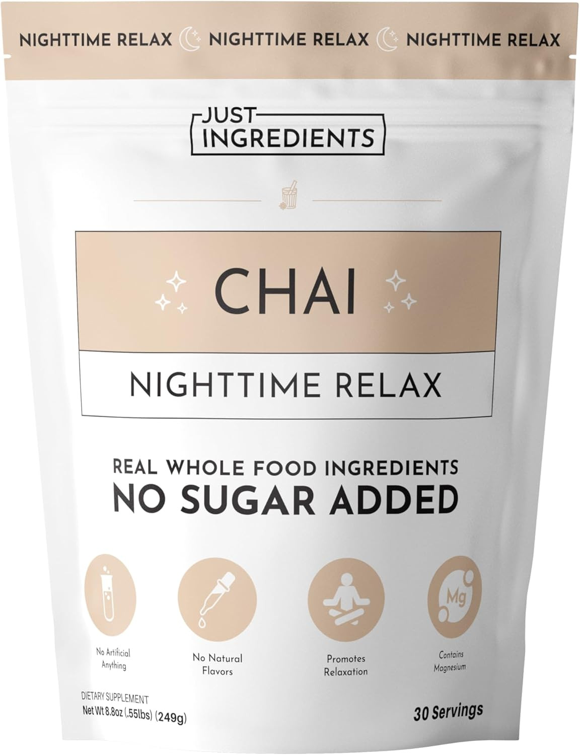 JUST INGREDIENTS Chai Nighttime Relax Drink Mix – 30 Servings | No Sugar Added | Magnesium, L-T... | Amazon (US)