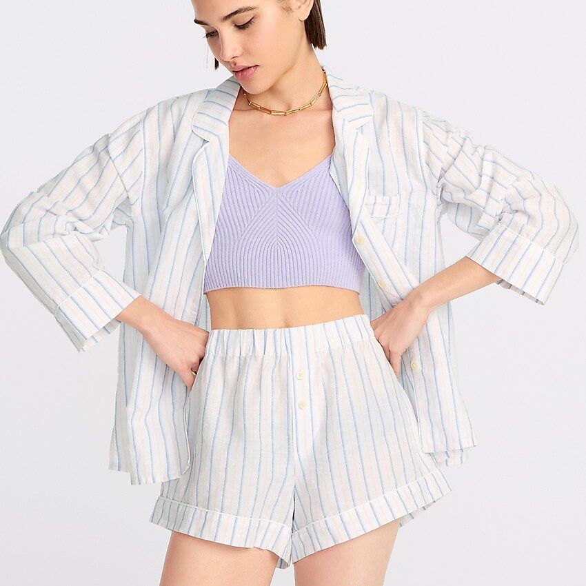 Cotton-linen pajama short set in stripe | J.Crew US
