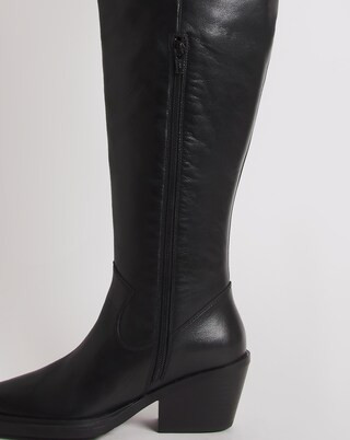 Zena Leather Western Cowboy Over The Knee Boots Ex Wide EEE Fit Curvy Plus Calf | Simply Be (UK)