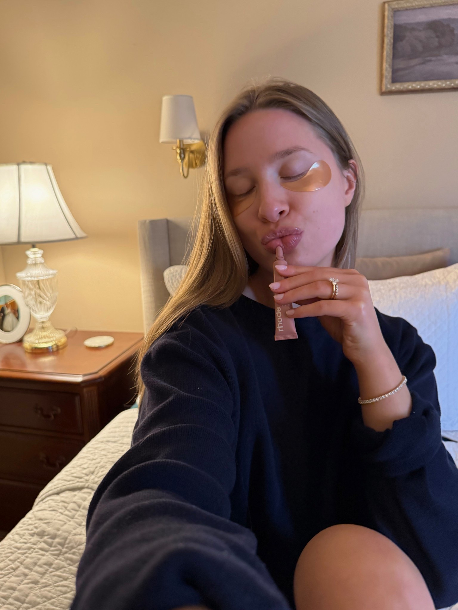 Rhode lip glaze in toast & lip contour in lift 
Peter Thomas Roth eye patches 
Polo Ralph Lauren sweater
Tennis bracelet from Revolve

#LTKselfcare #LTKgrwm #LTKmorningroutine