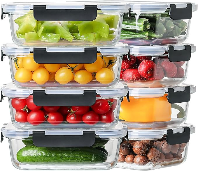 8 Pack 36oz Large Glass Meal Prep Containers with lids, Glass Food Storage Containers with Leak P... | Amazon (US)