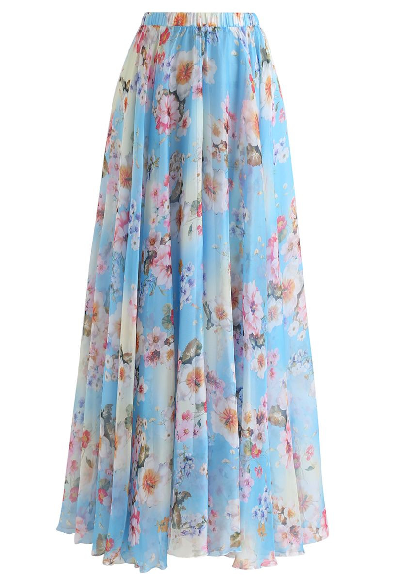 Peach Blossom Watercolor Maxi Skirt | Chicwish
