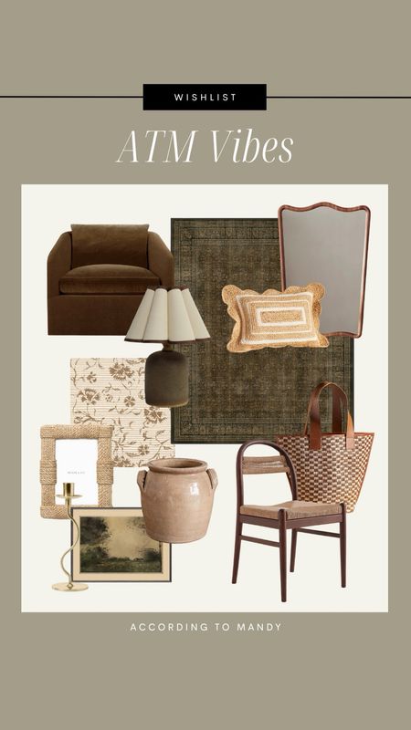 ATM Vibes - My Wishlist! 

pillow, accent chair, mirror, vase, picture frame, dining chair, anthropologie bag, lamp, etsy finds, etsy lamp, scalloped lamp, wallpaper, floral wallpaper, rug, green and brown rug, wavy candlestick, gold candlestick, accent chair, velvet chair, brown velvet chair

#LTKhome