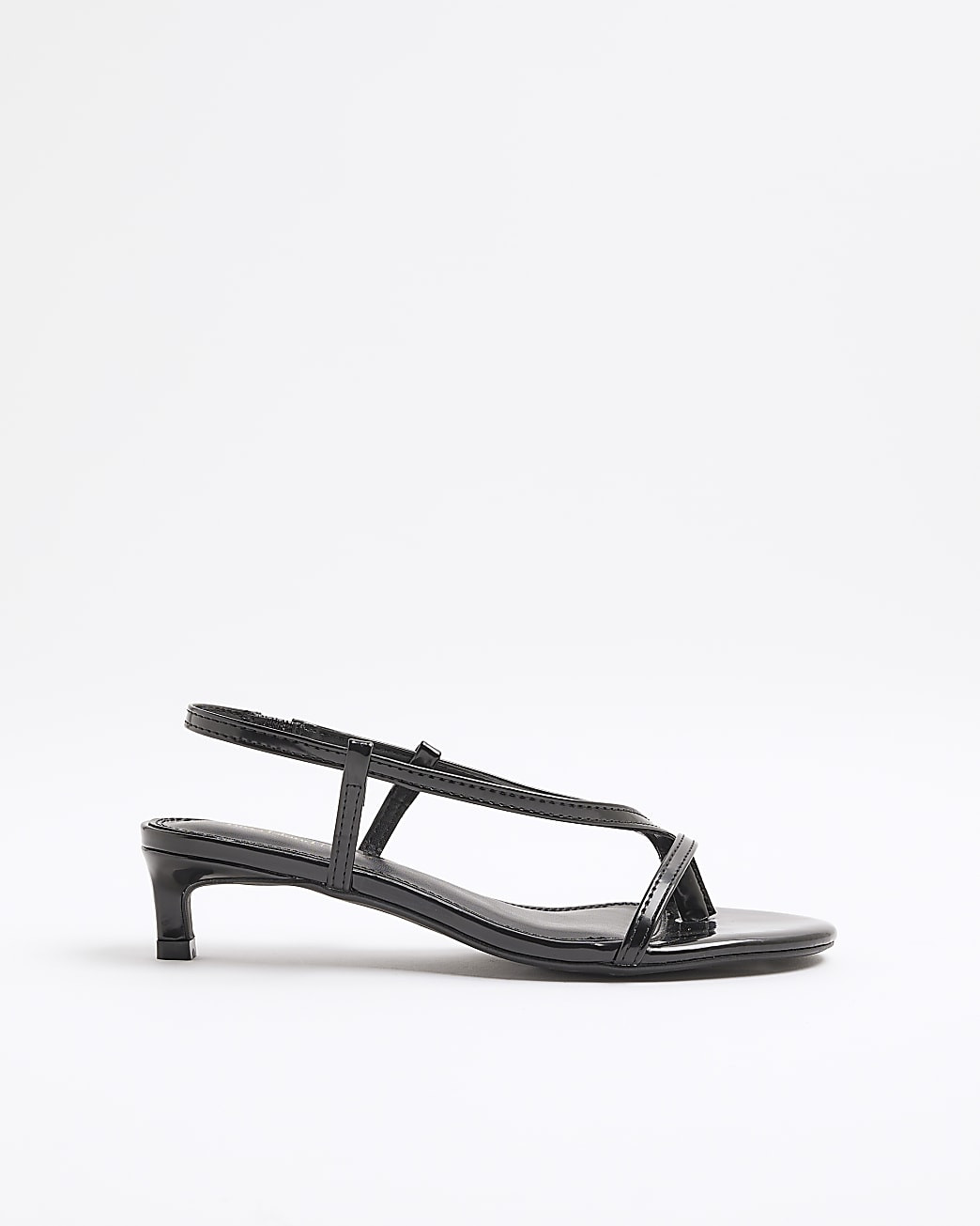 Black Strappy Toe Thong Kitten Heel Sandals | River Island UK & IE