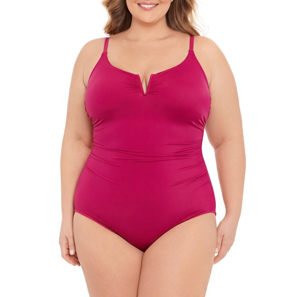 Time and Tru Women’s Dark Azalea V Wire One Piece Swimsuit - Walmart.com | Walmart (US)