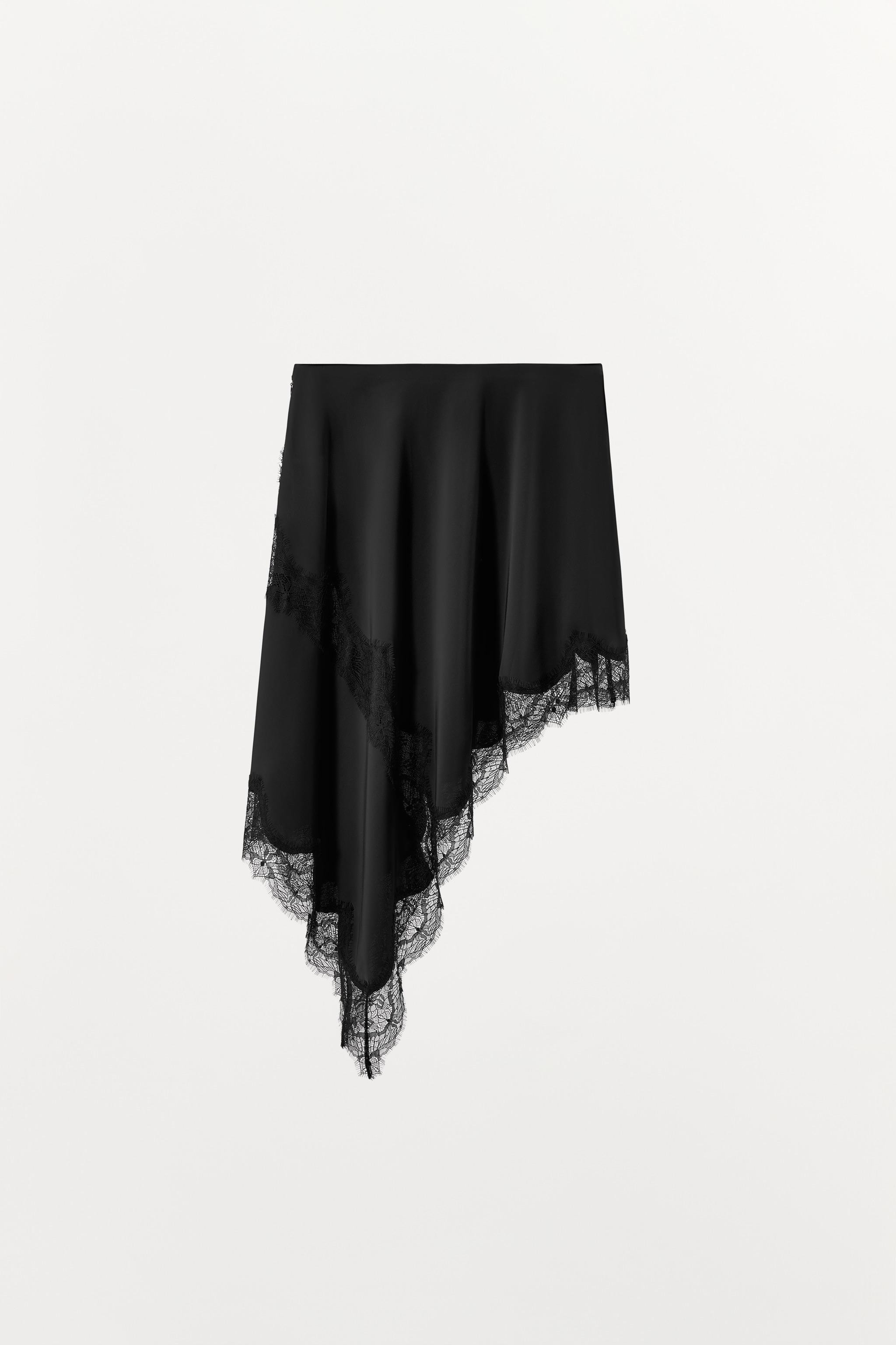 ASYMMETRIC SATIN SKIRT WITH LACE | Zara US