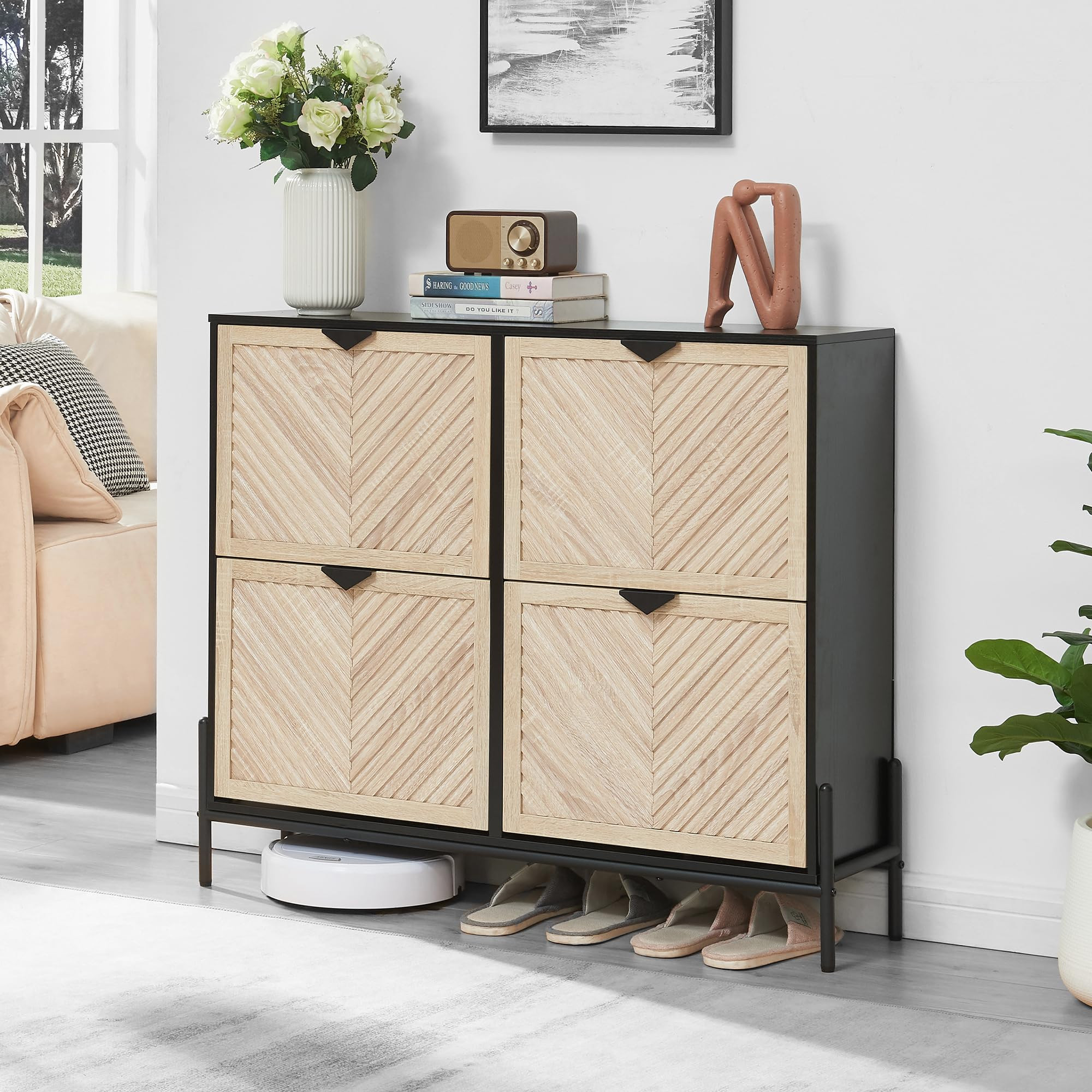 Shoe Cabinet Storage with 2 Flip Drawers, Narrow Hidden Shoes Organizer Cabinet for Entryway, Fre... | Amazon (US)