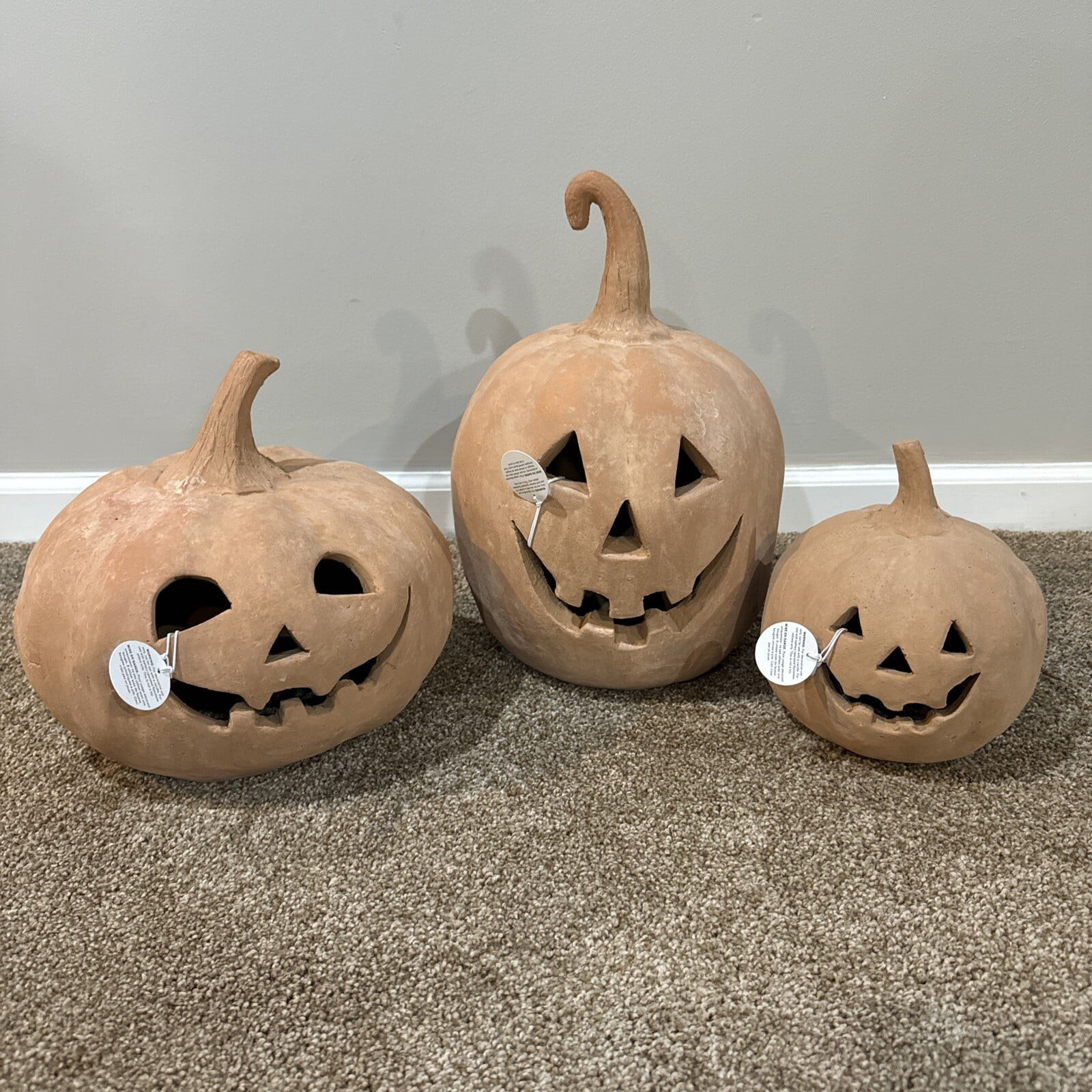 Jollup Set of 3 NEW Fall Decor Handmade Terracotta Jack O Lantern Pumpkins | Walmart (US)