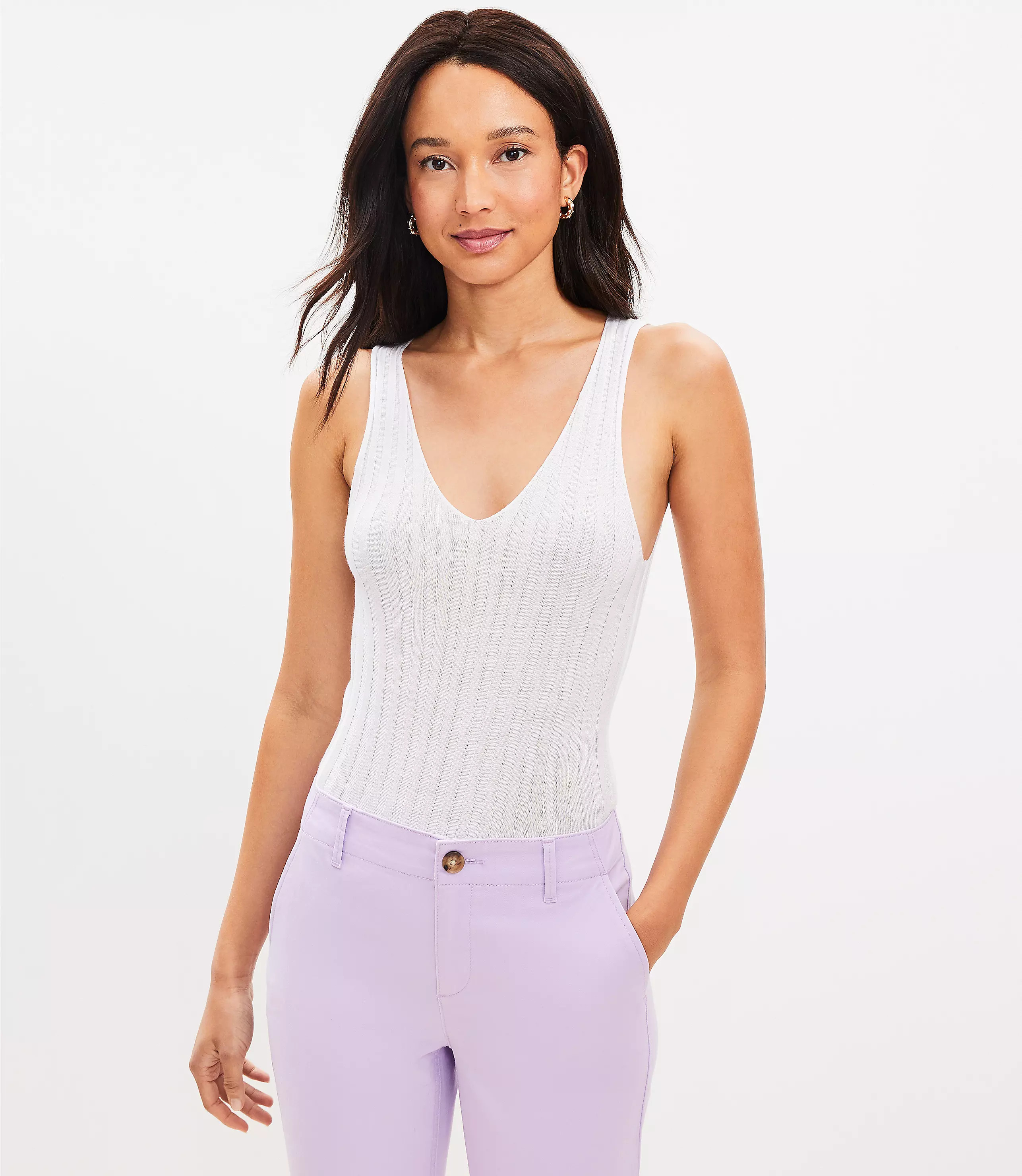 Ribbed V-Neck Sweater Tank Top | LOFT