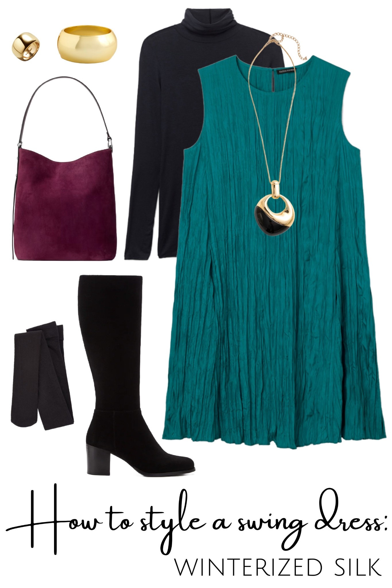 How to style a Swing Dress for winter. @shop_nordstrom @Spanx @Kate Spade @jcrew 

#LTKSeasonal #LTKMidsize #LTKOver40