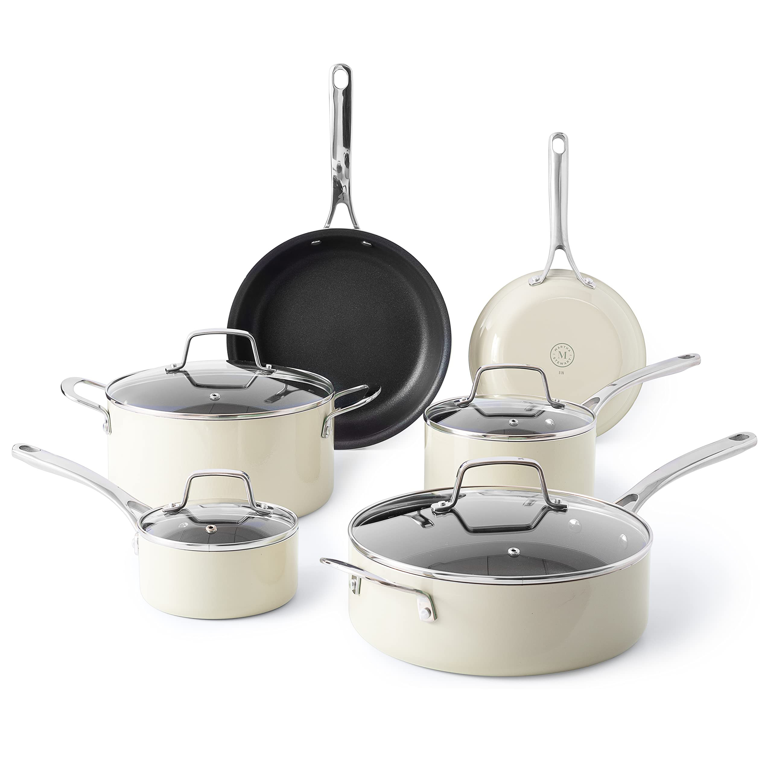 Martha Stewart Lockton Premium Nonstick 10 Piece Enamel Heavy Gauge Aluminum Pots and Pans Cookwa... | Amazon (US)