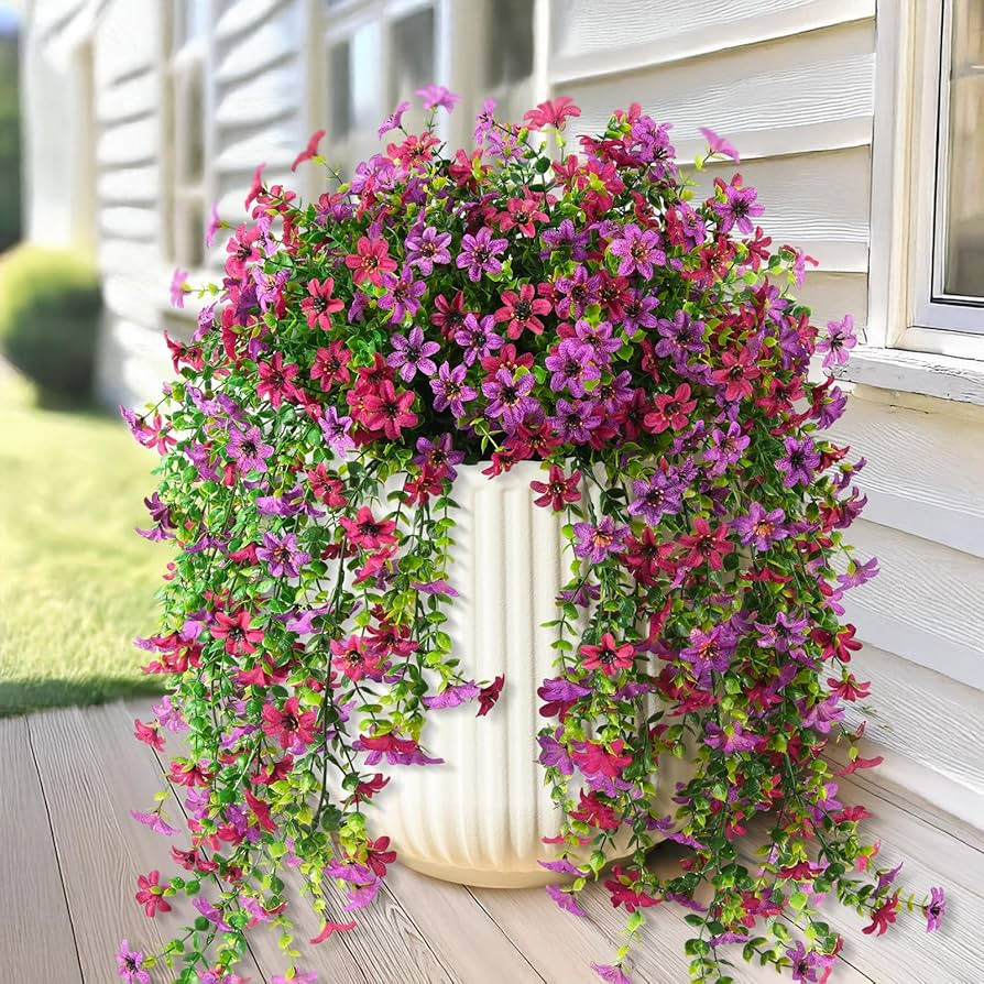 Artificial Fake Hanging Flowers Plants for Outdoor Spring Decoration,2 PCS Faux Silk Daisy with E... | Amazon (US)