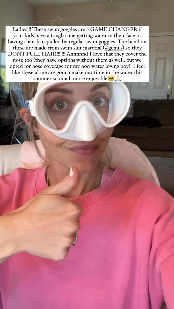 Ladies!!! These swim goggles are a GAME CHANGER if your kids have a tough time getting water in their face or having their hair pulled by regular swim goggles. The band on these are made from swim suit material (#genius) so they DONT PULL HAIR!!!!!!! Annnnnd I love that they cover the nose too (they have options without them as well, but we opted for nose coverage for my non-water loving boy)! The straps are also secure and won’t break + they’re stretchy!! 🤌🏻 I feel like these alone are gonna make our time in the water this summer so much more enjoyable🥹🙏🏻

#summermusthaves #musthaveforsummer #swimmusthaves #swimgoggles #bestswimgoggles

#LTKkids #LTKswim #LTKfindsunder50
