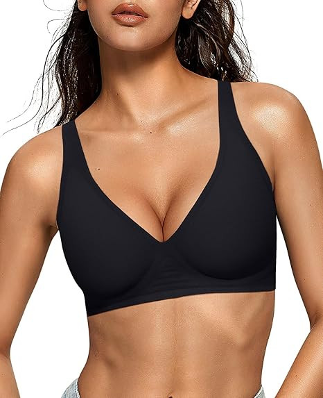 OEAK Womens Deep V Bras Wireless Comfortable Bra Supportive No Underwire Bras Tshirt Push Up Bral... | Amazon (US)