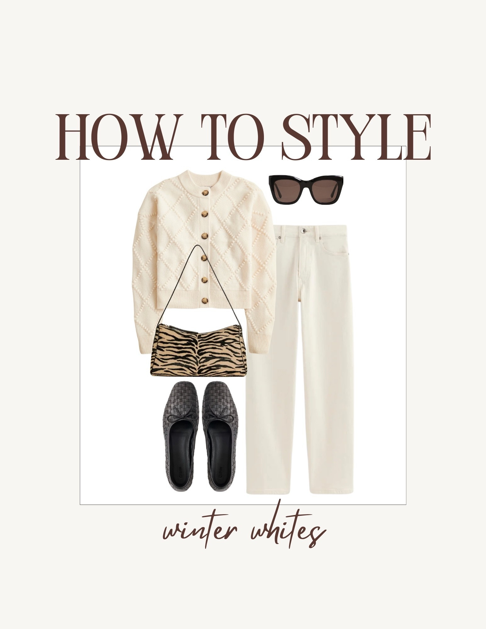 How I would style white jeans and sweater for the winter. I love the contrast of the black with the zebra purse  

#LTKgrwm #LTKootd #LTKSeasonal