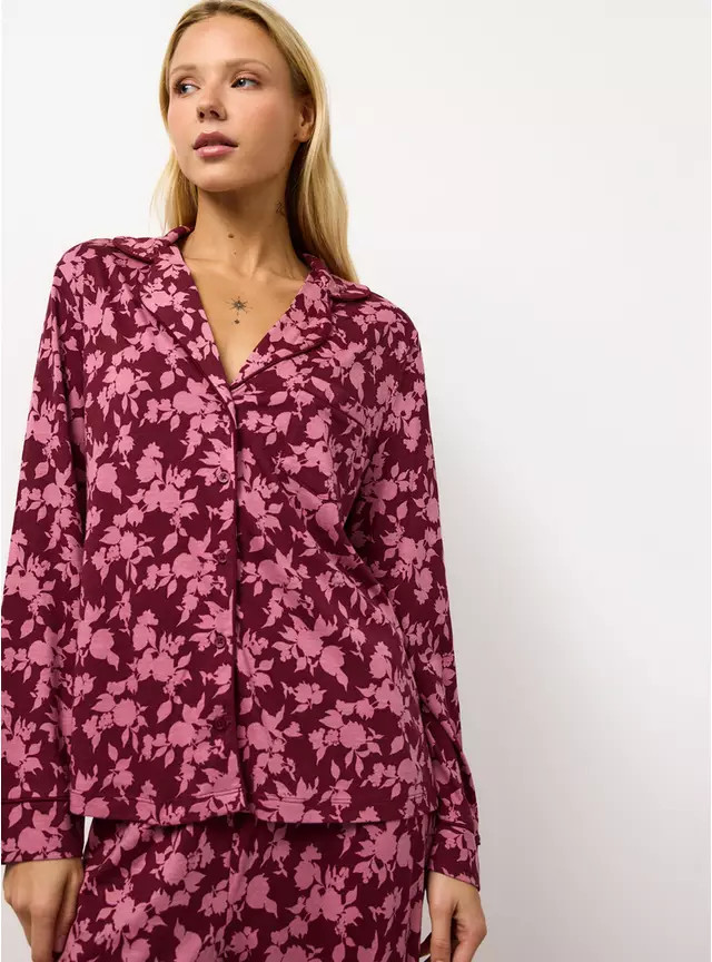 Burgundy Floral Printed Modal Blend Pyjamas S | Tu Clothing