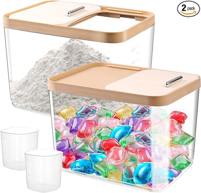 2 Pack Laundry Room Organization and Storage, Laundry Pods Container with Slide Lid & Measuring S... | Amazon (US)