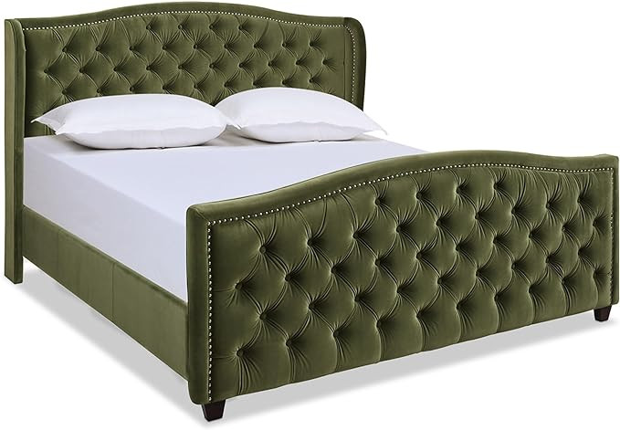 Jennifer Taylor Home Marcella Upholstered Shelter Headboard Bed Set, King, Olive Green Performanc... | Amazon (US)