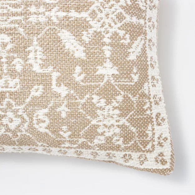 Oversized Cotton Slub Woven Jacquard Lumbar Throw Pillow Taupe/Cream - Threshold™ designed ... | Target