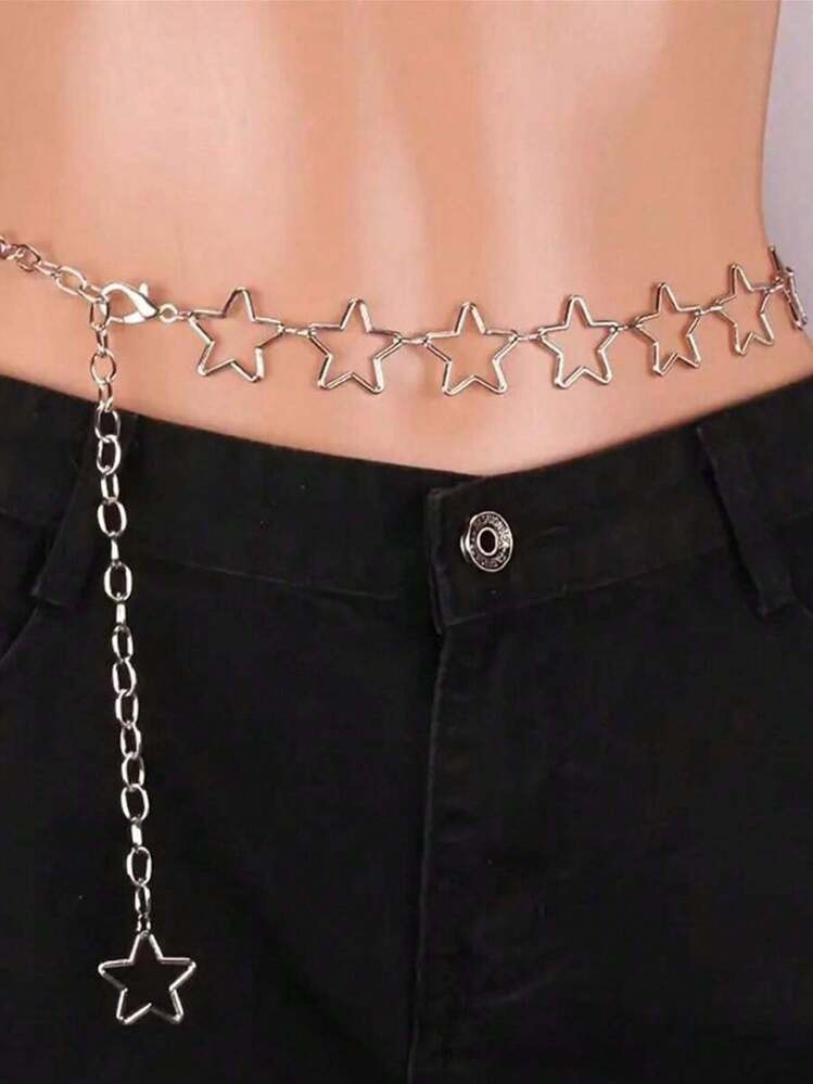 1pc Fashion Star, Heart & Butterfly Metal Waist Chain, Adjustable Minimalist Gold/Silver Body Jewelry Waist Belt For Women Summer School Fall, Autumn, Halloween | SHEIN