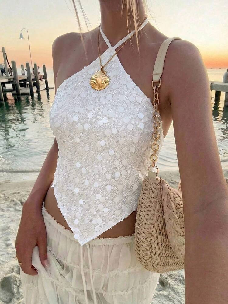 Aloruh Women's Sexy Sequin Backless Halter Top, Summer Summer Summer Outfits Summer Clothes Beach... | SHEIN