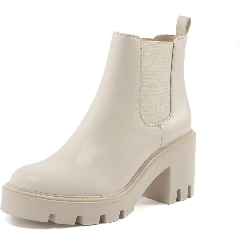 Women's Chelsea Boots Fashion Platform High Heel Ankle Booties Round Toe Casual Elastic Chunky Bl... | Amazon (US)