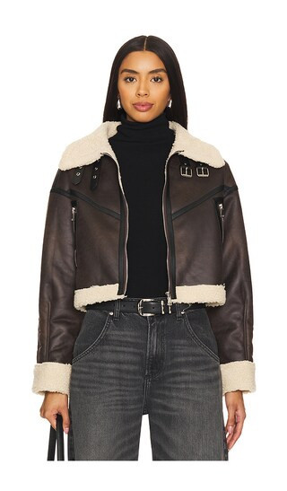 superdown Amelia Faux Leather Jacket in Brown. - size M | Revolve Clothing (Global)