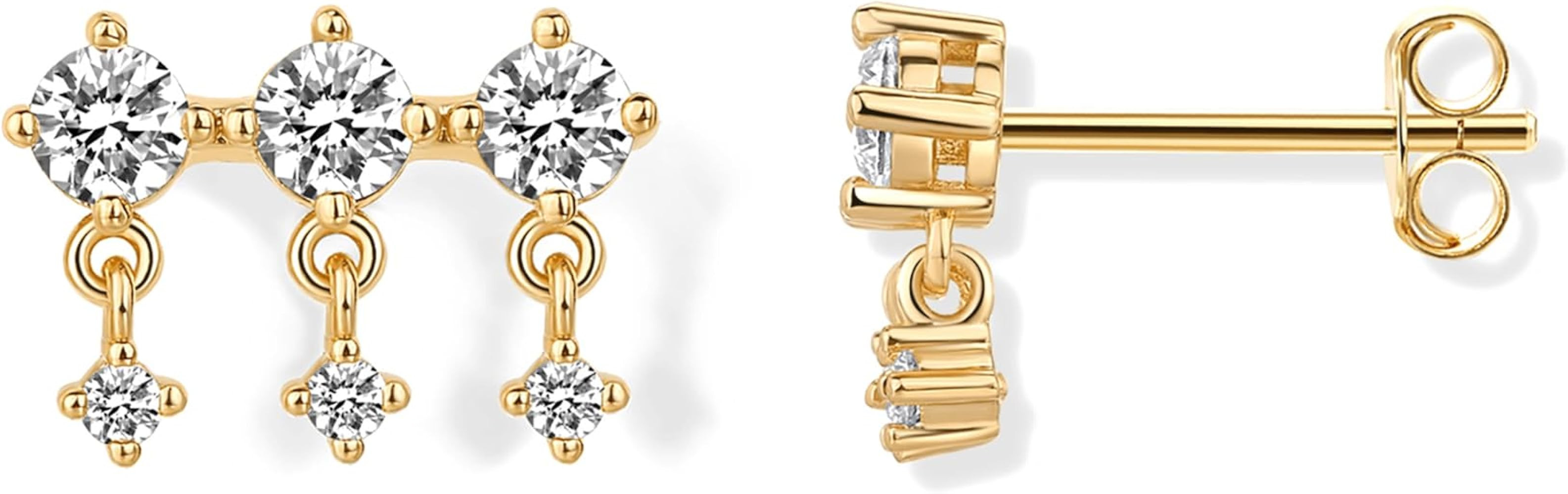 PAVOI 14K Gold Plated Sterling Silver Posts Dangle Statement CZ Stud Earrings for Women | Cubic Z... | Amazon (US)