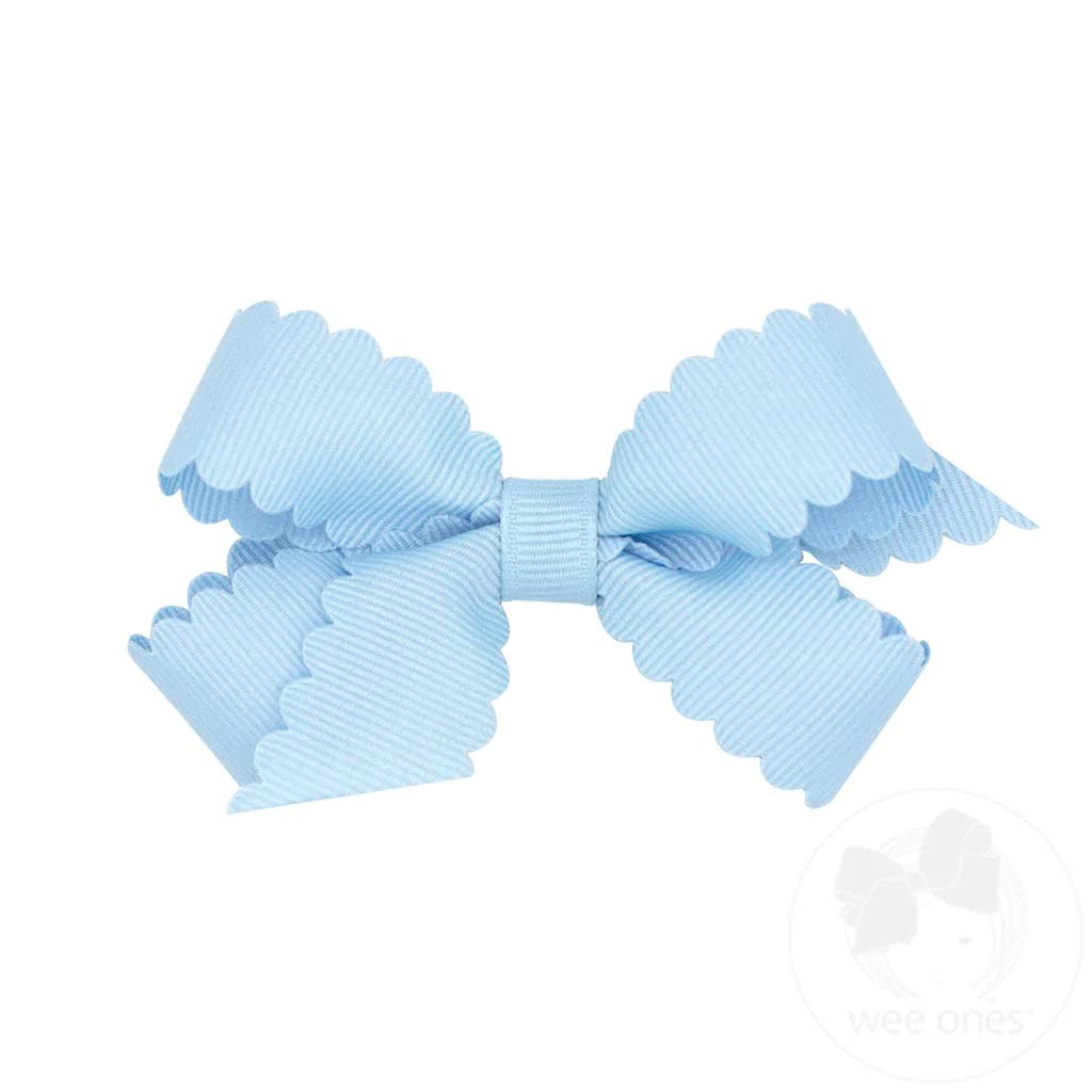 Wee Ones Girls' Classic Grosgrain Hair Bow with Scalloped Edges, No-Slip Hair Clip, Handmade, Millennium Blue, Mini | Amazon (US)