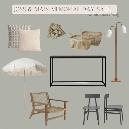 Home decor finds from joss and main. On sale + take an extra 20% off with code TAKE20

Throw pillow, shelf decor, tabletop decor, dimmable floor lamp, outdoor grinder umbrella, patio lounge chair, black dining chairs, console table for entryway or behind sofa 

#LTKhome #LTKFind #LTKsalealert
