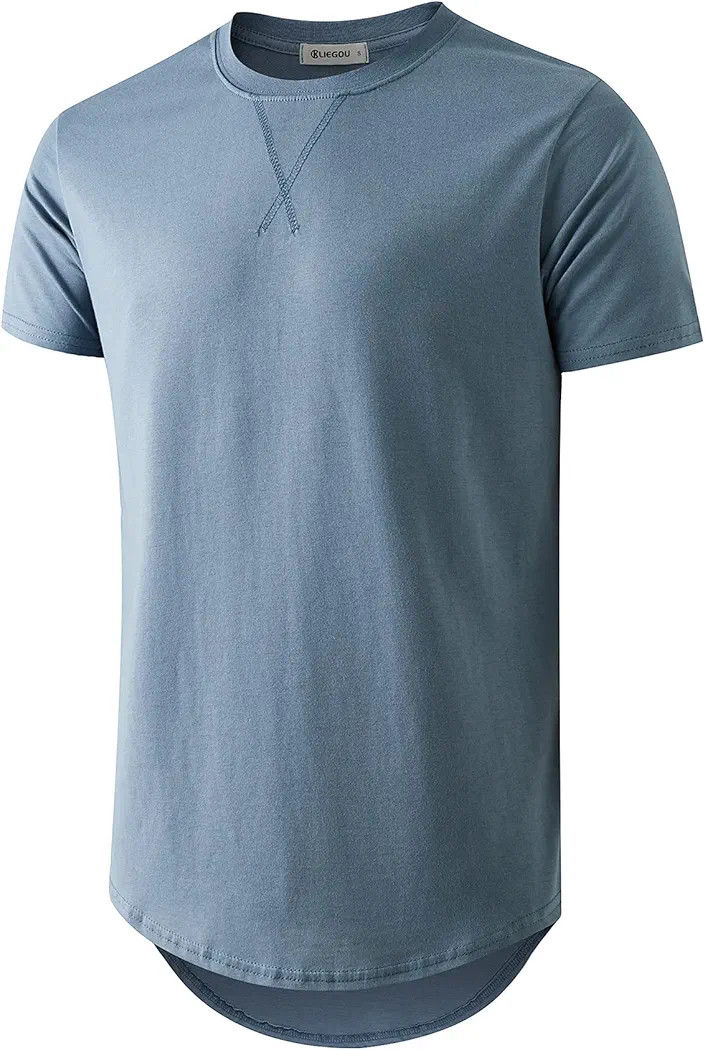 KLIEGOU Mens 100 Cotton Hipster Hip Hop Longline Crewneck T-Shirt Pre - Shrunk S-4XL | Amazon (US)