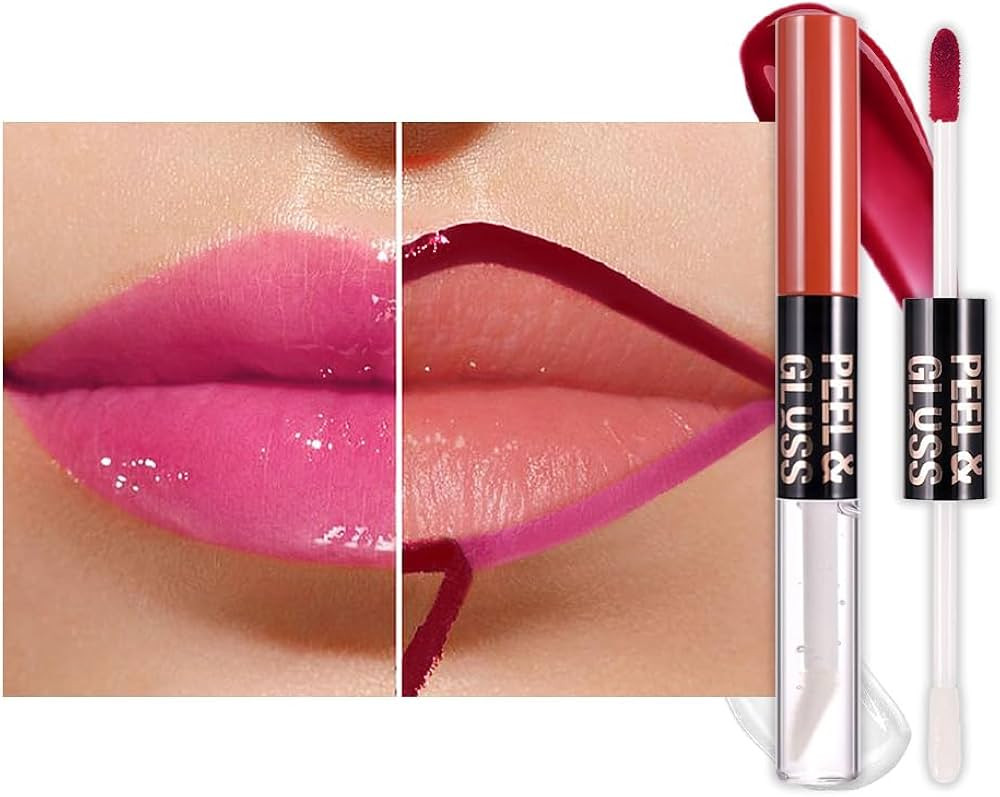 Hot Pink Lip Stain Peel off Lip Oil Dual Ended Combo Set, 2 in 1 Lips Liner Stain Oil Peel off Lo... | Amazon (US)
