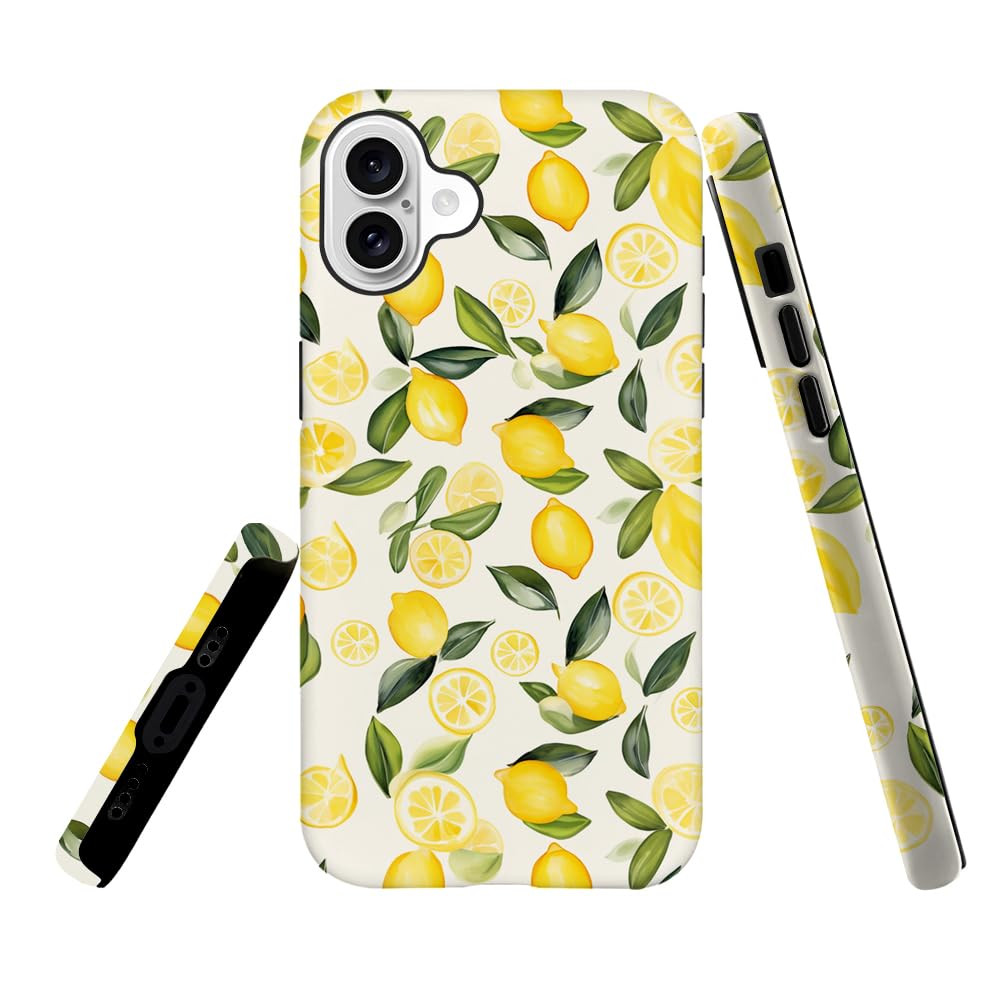 Case Compatible with for iPhone 16,Watercolor Lemons Leaves Pattern Phone Case Hybrid 2-Layer Har... | Amazon (US)