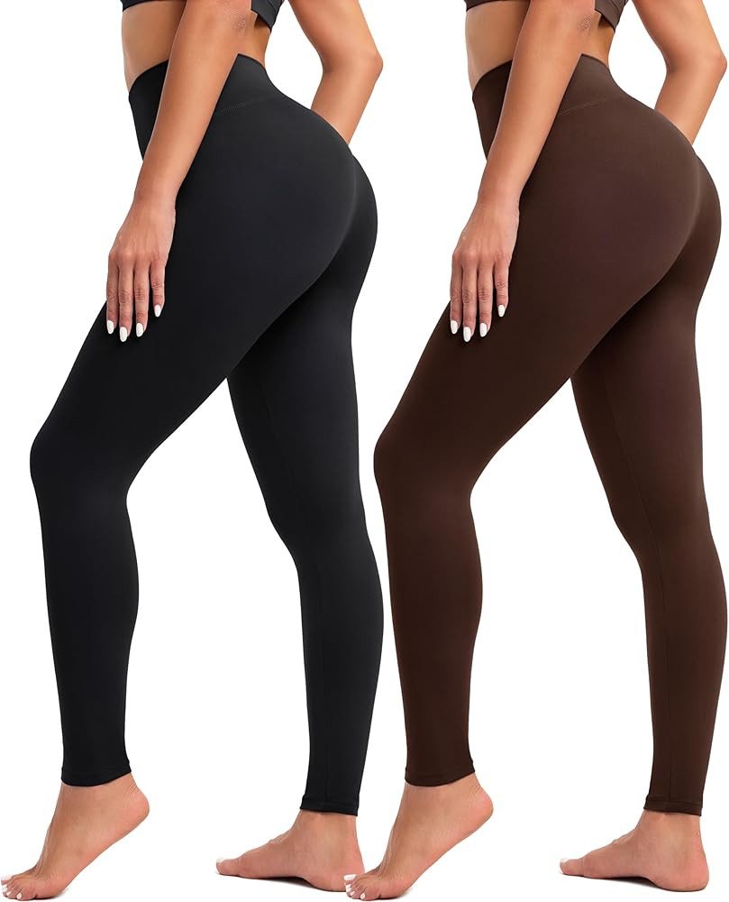 Workout Leggings for Women Buttery Soft Stretch High Waisted Yoga Leggings, 2pack Black/Coffee, X... | Amazon (UK)