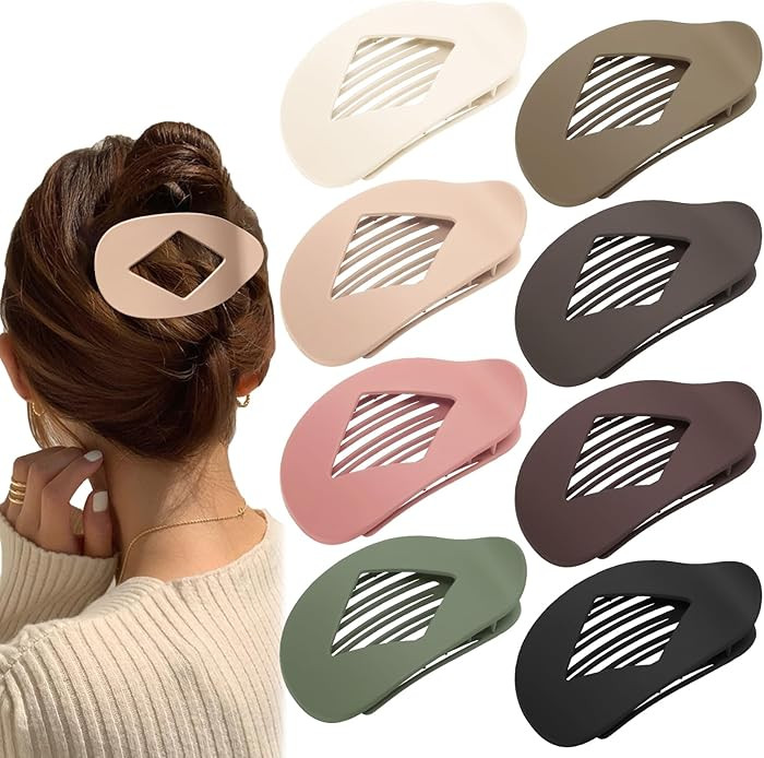 Flat Hair Clips for Women, 8 Pcs Matte No-Slip Flat Claw Clips for Girls,Cute Large Strong Hold N... | Amazon (US)