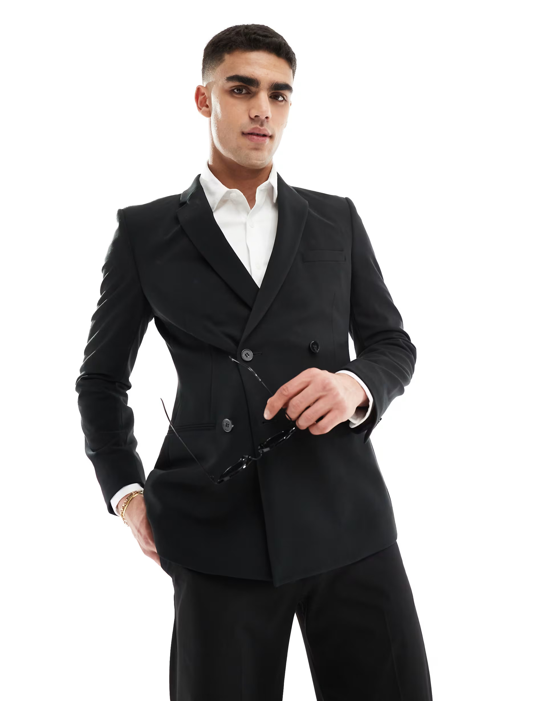 ASOS DESIGN skinny double breasted suit jacket in black | ASOS (Global)