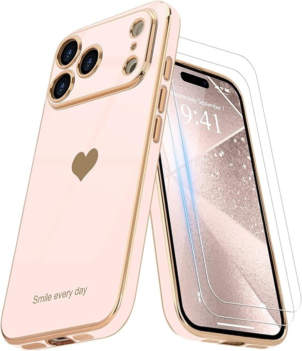 Teageo for iPhone 17 Pro Case with Screen Protector [2 Pack] Girl Women Cute Girly Love-Heart Lux... | Amazon (US)