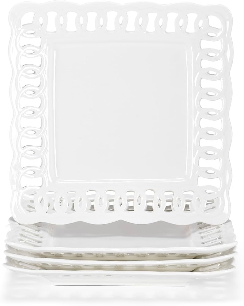 Ceramic Square Dinner Plates, 11 inch Square Serving Plate Set of 4 for Steak Pasta Salad Snacks ... | Amazon (US)