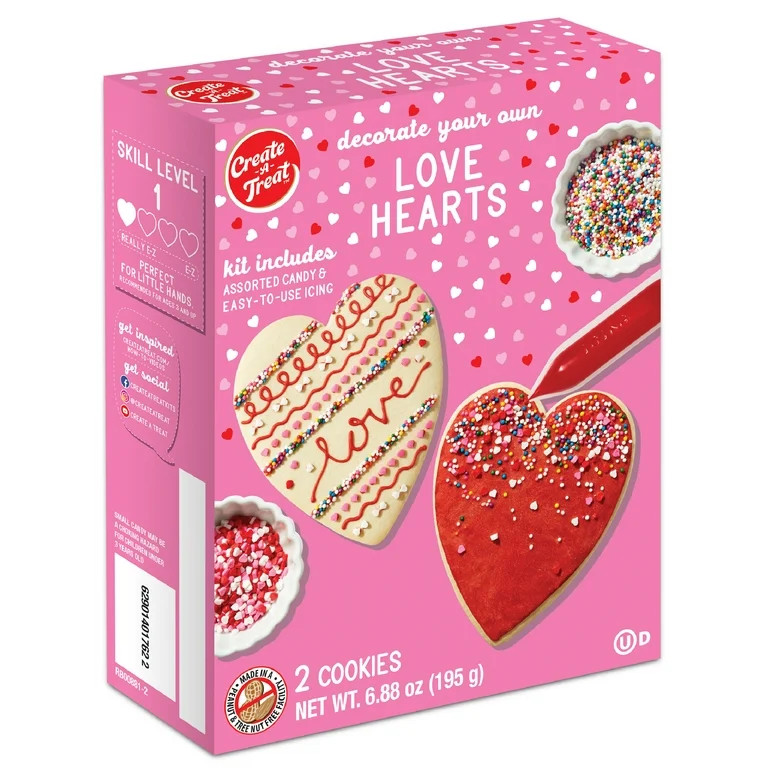 Create-A-Treat Valentine's Day Vanilla Heart Cookie Decorating Kit, 6.88 oz, 2 Ct. | Walmart (US)