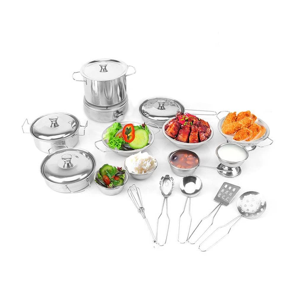 Kids Kitchen Pretend Play Toys, Cooking Toys Play Pots and Pans Set for Kids, 21pcs Small Stainle... | Amazon (US)
