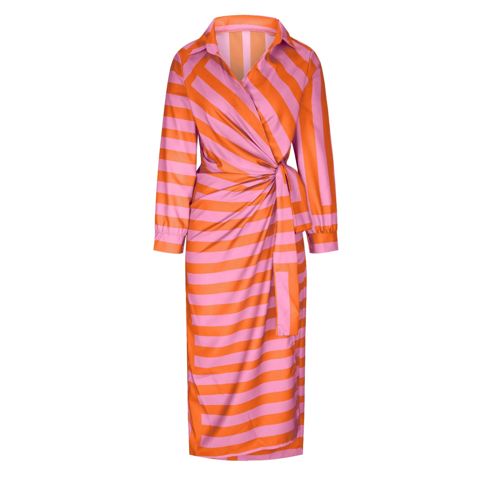Herrnalise Women's Printed Cardigan Tie Striped Unpositioned Printed Dress Long Sleeve V-Neck Kne... | Walmart (US)