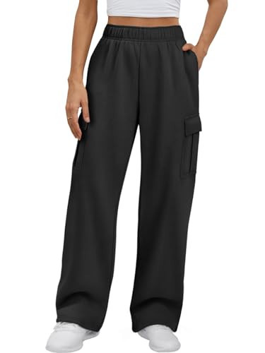 ATHMILE Womens Cargo Sweatpants Casual Baggy Fleece High Waisted Joggers Pants Black | Amazon (US)