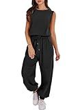 ANRABESS Womens Sleeveless Crewneck Loose Fit Open Back Jumpsuits Outfits One Piece Workout Activ... | Amazon (US)