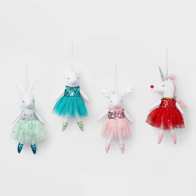 4ct Ballerina Animals Christmas Ornament Set Blue Green Red and Pink - Wondershop™ | Target