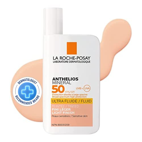 La Roche-Posay TINTED MINERAL Face Sunscreen SPF 50, Anthelios Ultra-Fluid Lotion UVA-UVB Sun Protection, Titanium Dioxide 100% mineral filter, Fragrance Free, Sensitive Skin, Water Resistant. Travel Size, 50ML | Amazon (CA)
