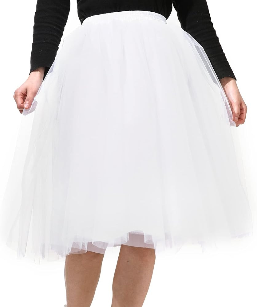 AWAYTR Adult Tutu Skirt for Women - Knee-Length Elastic Waist Long Tulle Skirt for Girls Halloween P | Amazon (US)