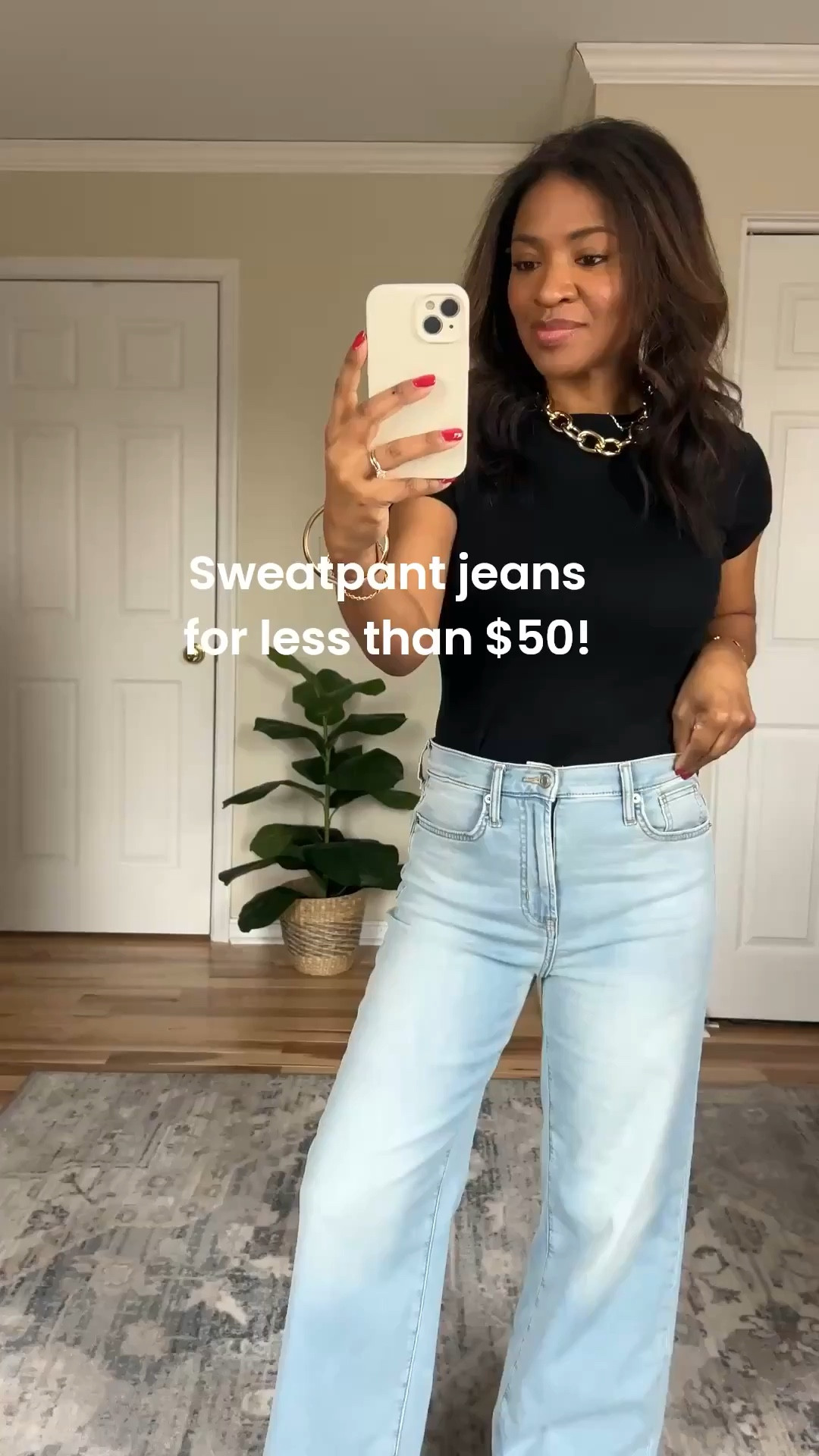 Light wash sweatpant jeans are still on stock! I’m wearing a size 27/4 regular. I’m 5.5’ with a 27 inch inseam but I have a slightly longer torso and shorter legs. 

#ltkover40 #ltkootd

